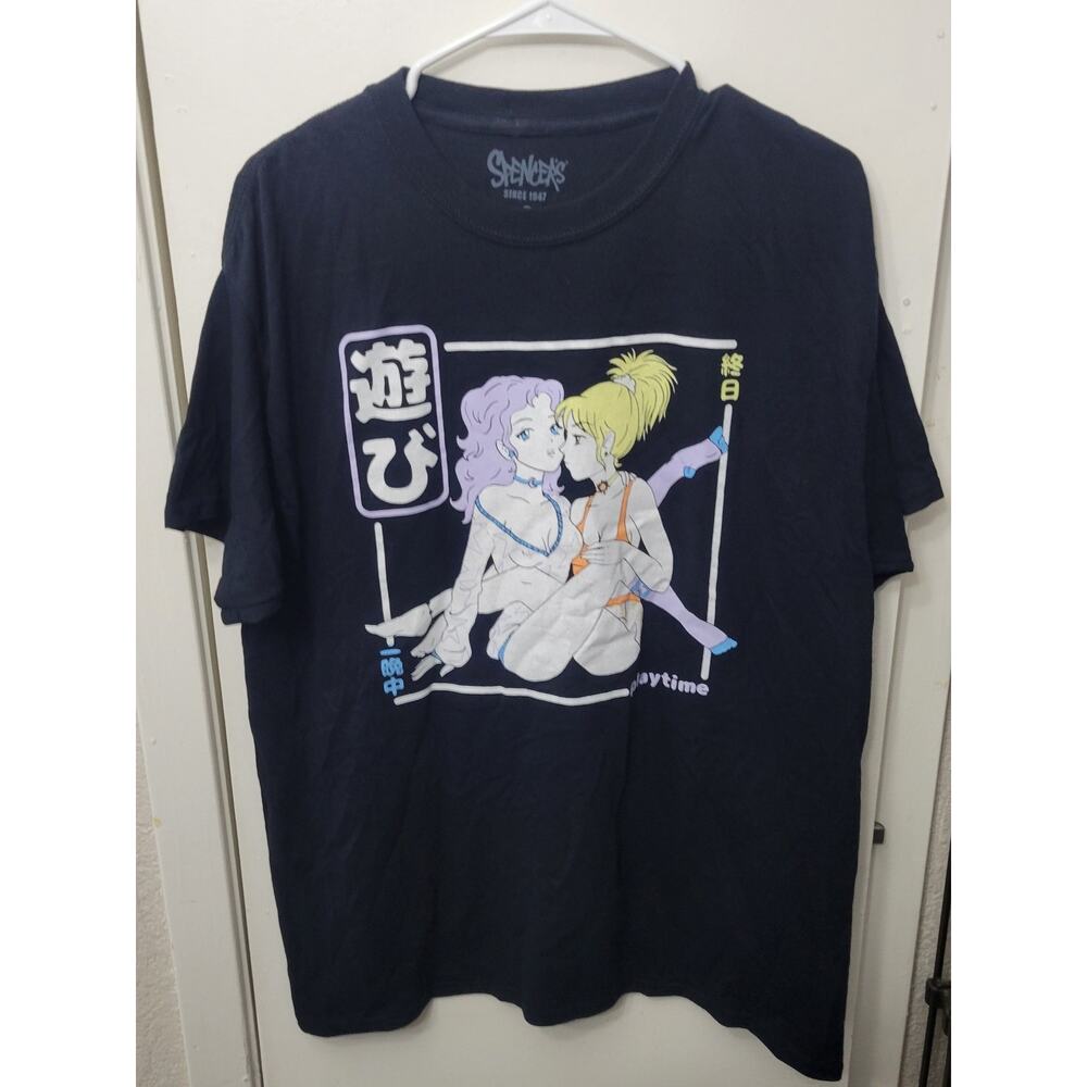 Spencer's Playtime Graphic Anime T-Shirt Unisex Large Black